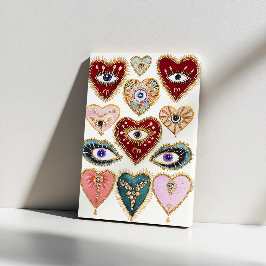 Boho Evil Eye Heart Wall Art | Mystical Aries Zodiac Decor | Premium Gallery Wrap Canvas | Unique Spiritual Home Gift for Her
