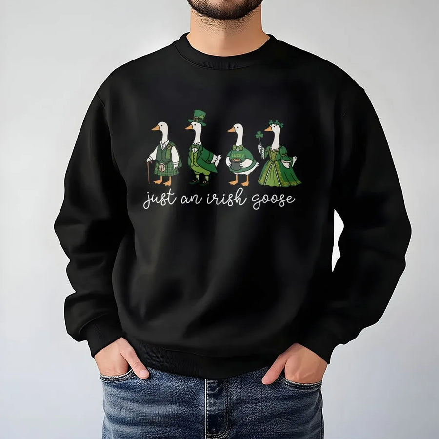 Irish Goose Sweatshirt | Cute St. Patrick's Day Graphic | Premium Cotton Blend | Funny Lucky Clover Gift for Women and Men