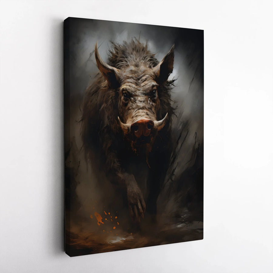 Wild Boar Canvas Wall Art | Dramatic Wildlife Sketch Art | Premium Gallery Wrap Canvas | Rustic Home Decor Gift for Hunter