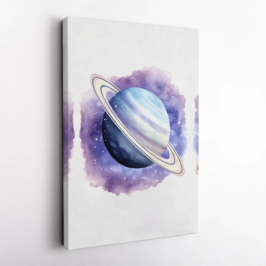 Watercolor Saturn Planet Wall Art | Purple Galaxy Space Decor | Premium Gallery Wrap Canvas | Unique Nursery or Office Gift