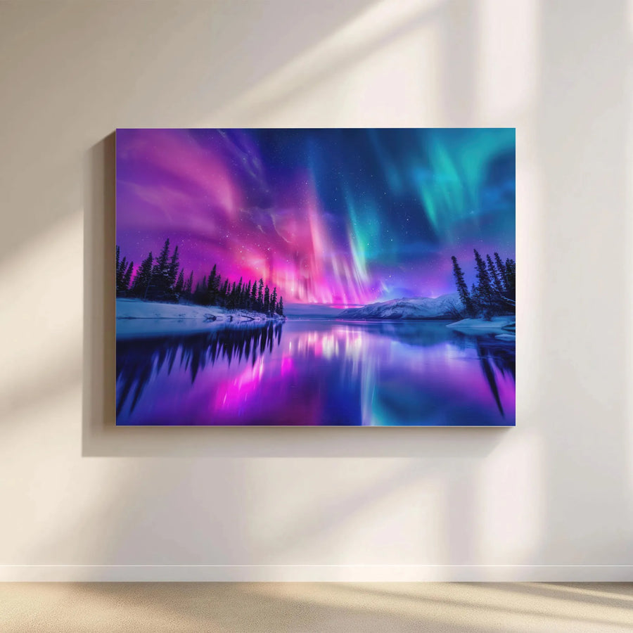 Aurora Borealis Canvas Wall Art | Vibrant Northern Lights Landscape | Premium Gallery-Wrapped Print | Nature Home Decor Gift