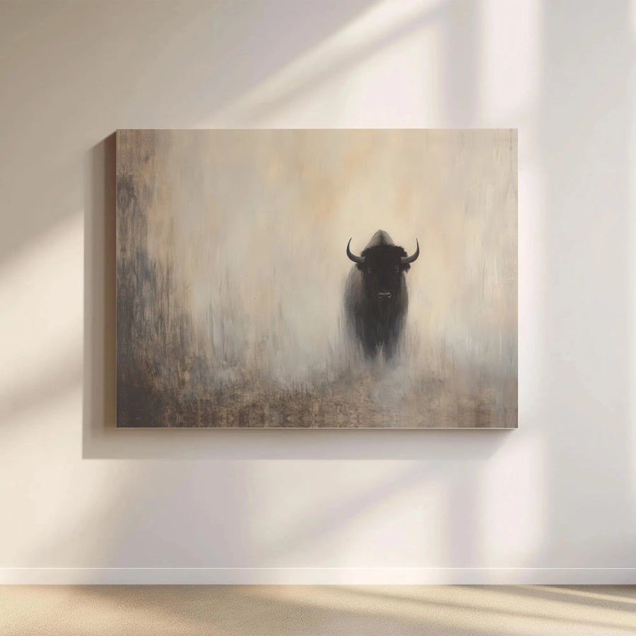 Misty American Bison Wall Art | Abstract Wildlife Canvas Print | 1.25" Gallery Wrap Premium Decor | Rustic Nature Gift for Home or Office