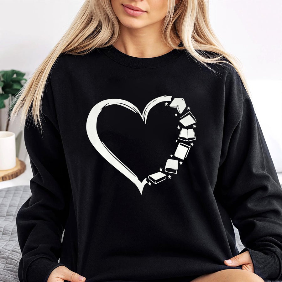 Book Lover Sweatshirt | Heart Shaped Books Design | Soft Cotton Blend | Reading Gift for Readers, Librarians and Teachers