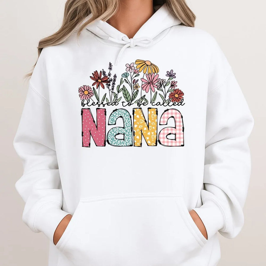 Blessed Nana Hoodie | Floral Wildflower Graphic Tee | Soft Cotton Grandma Shirt | Mother's Day Gift for New Grandmother