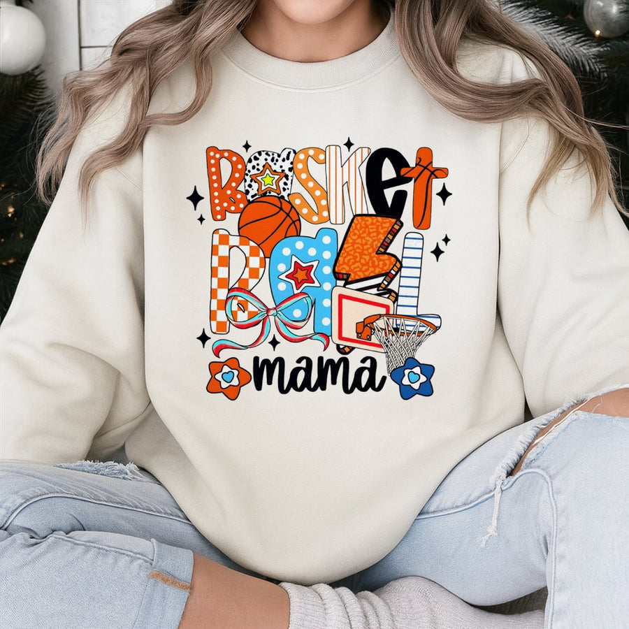 Basketball Mama Sweatshirt | Retro Checkered Coquette Game Day Design | Premium Cotton Blend | Gift For Basketball Mom And Sports Fan