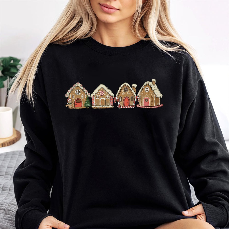 Gingerbread House Christmas Sweatshirt | Festive Holiday Cookie Graphic | Premium Cotton Blend Crewneck | Cute Winter Apparel Gift For Women
