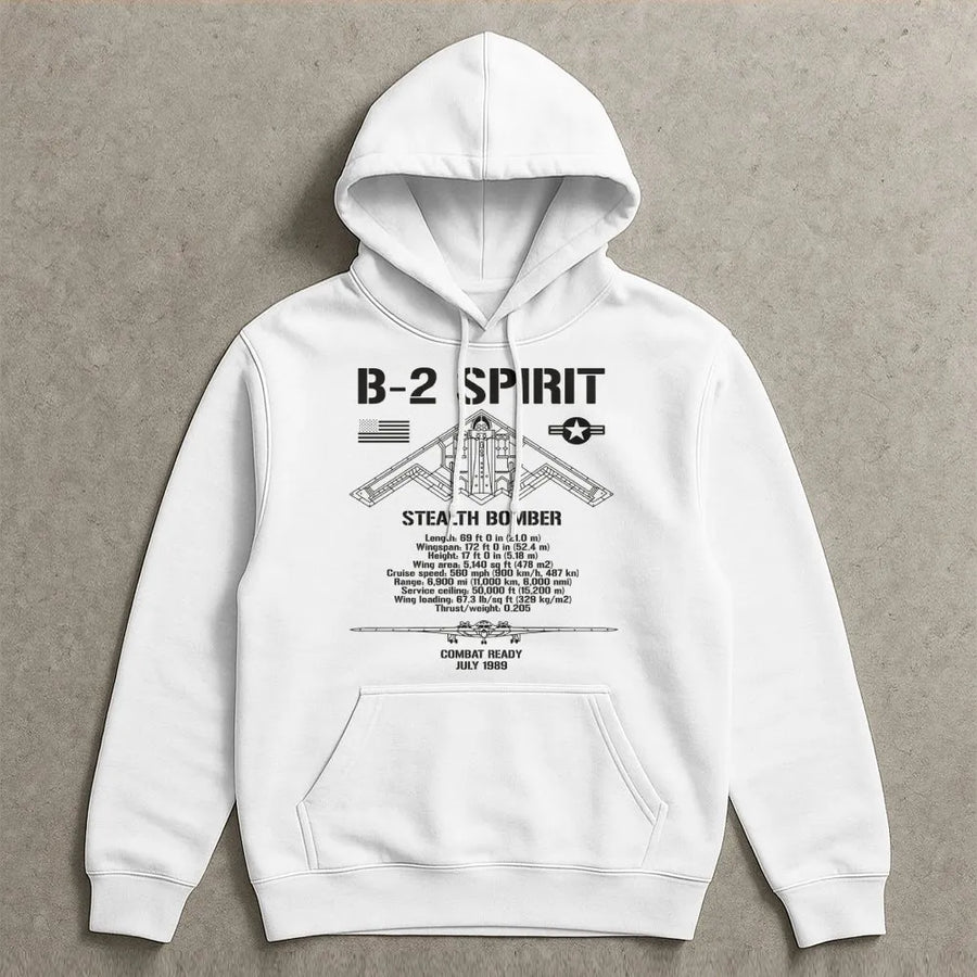 B-2 Spirit Stealth Bomber Hoodie | Technical Blueprint Aircraft Diagram | Premium Cotton Blend | Gift for Aviation Enthusiasts and Pilots