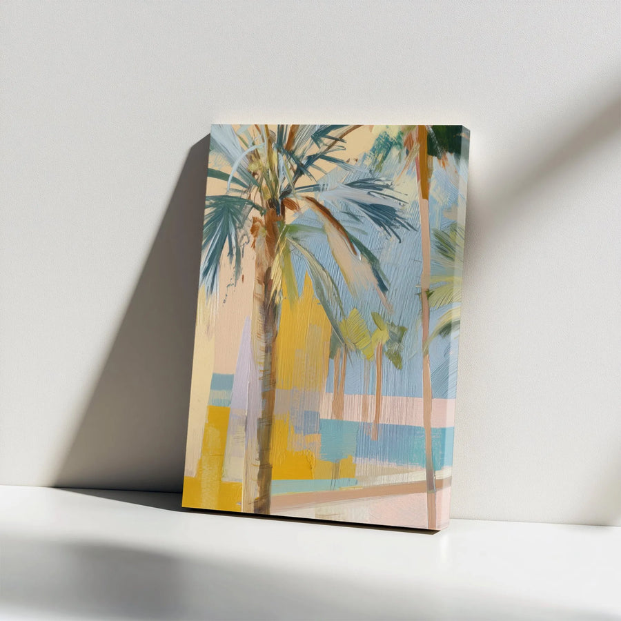 Abstract Palm Tree Beach Canvas Wall Art | Coastal Impressionist Oil Paint Look | Premium 1.25" Gallery Wrap | Modern Tropical Home Decor