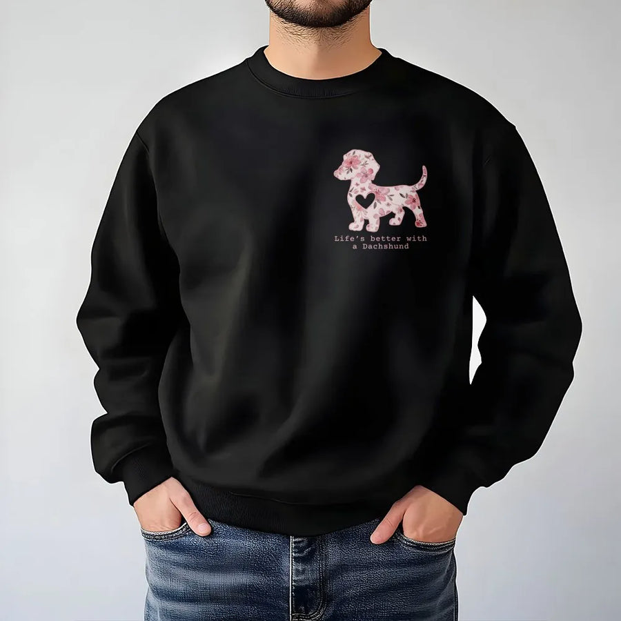 Dachshund Sweatshirt | Floral Doxie Mama Design | Premium Cotton Blend | Cute Dog Lover Gift for Her