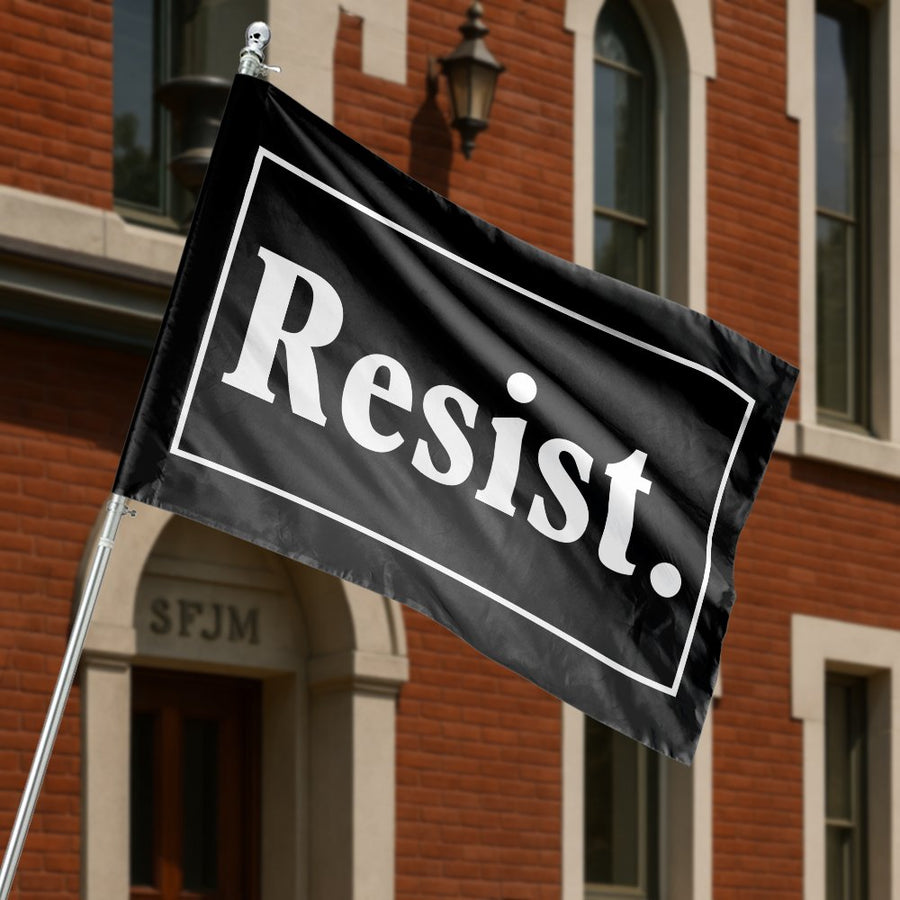Resist House Flag | Minimalist Black and White Protest Slogan | Premium Weather-Resistant Polyester | Indoor Outdoor Decor Gift