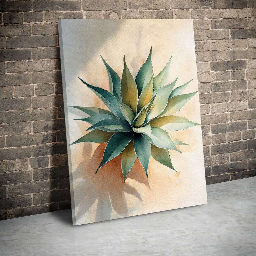Agave Succulent Wall Art | Watercolor Botanical Plant Canvas | Premium Fade-Resistant Print | Modern Desert Decor for Living Room Office