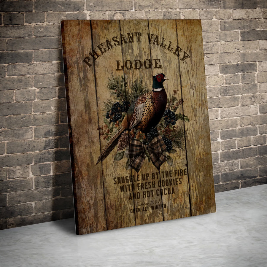 Pheasant Lodge Wall Art | Vintage Rustic Bird Cabin Decor | Gallery Wrapped Premium Canvas | Cozy Winter Mountain Home Gift