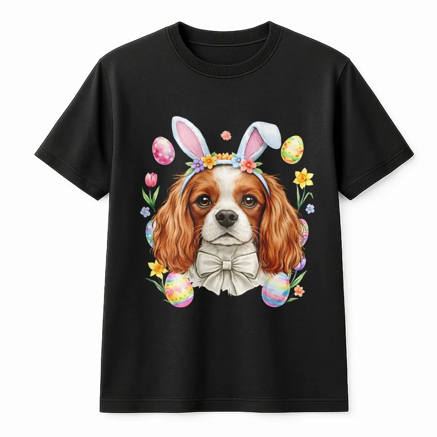 Cavalier King Charles Spaniel Easter T-Shirt | Cute Puppy Bunny Ears Graphic | 100% Cotton Premium Tee | Spring Holiday Gift for Dog Lovers