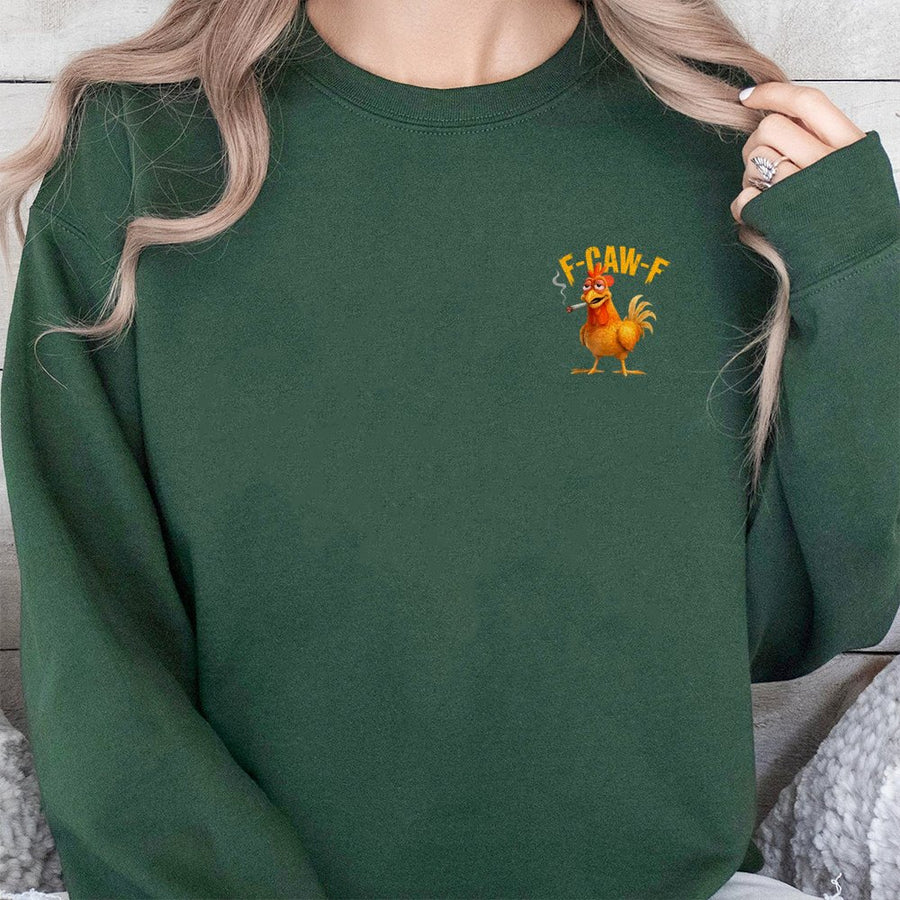 F-Caw-F Smoking Chicken Sweatshirt | Funny Meme Graphic Pullover | Soft Cotton Blend Apparel | Humorous Gift for Chicken Lovers