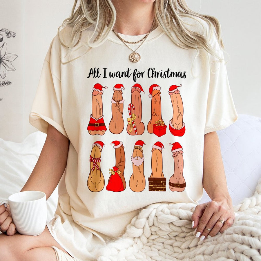 All I Want For Christmas Naughty Shirt | Adult Humor Holiday Graphic Tee | 100% Cotton Premium Soft | Funny Gag Gift For Men Women Secret Santa