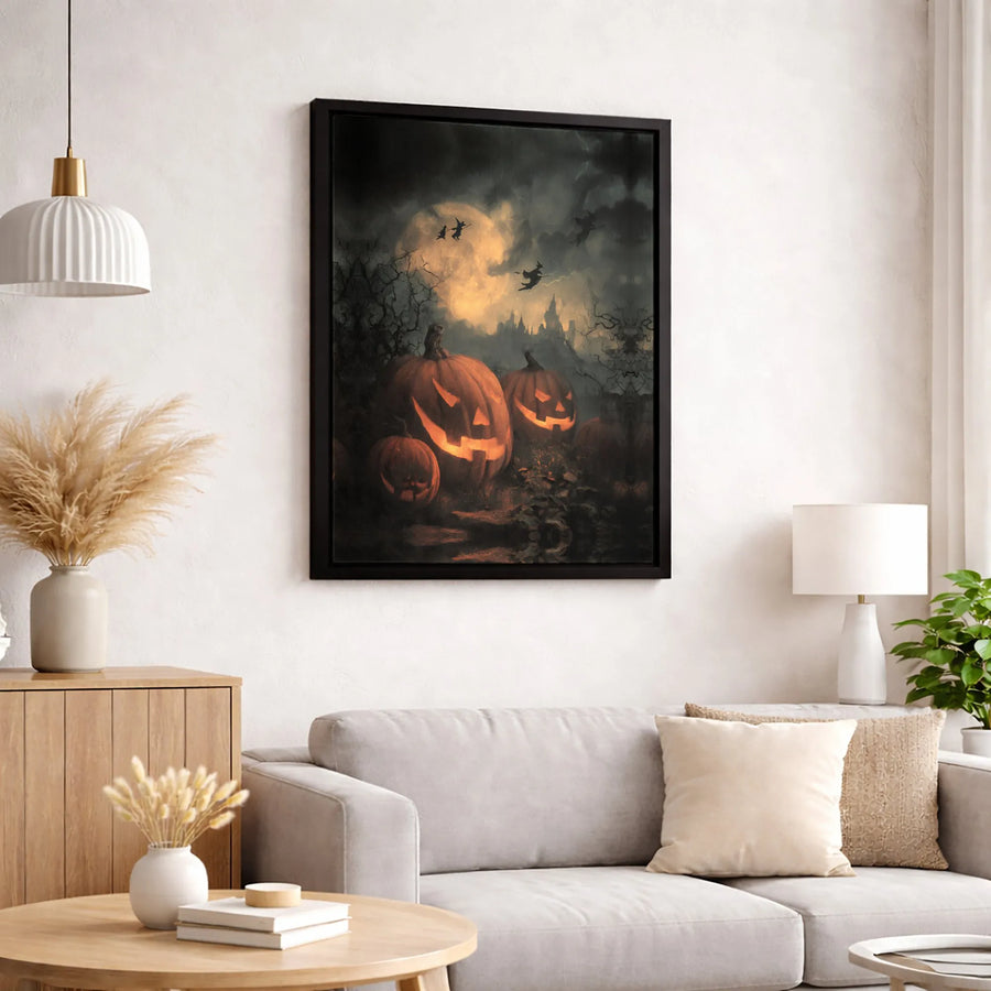 Spooky Halloween Canvas Art | Jack-O-Lantern Pumpkin Decor | Premium Fade-Resistant Gallery Print | Gothic Home Wall Decor Gift