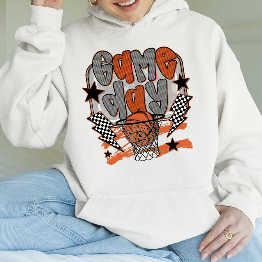 Game Day Basketball Hoodie | Retro Graphic Hoop Design | Premium Cotton Blend | Gift for Basketball Mom & Sports Fan