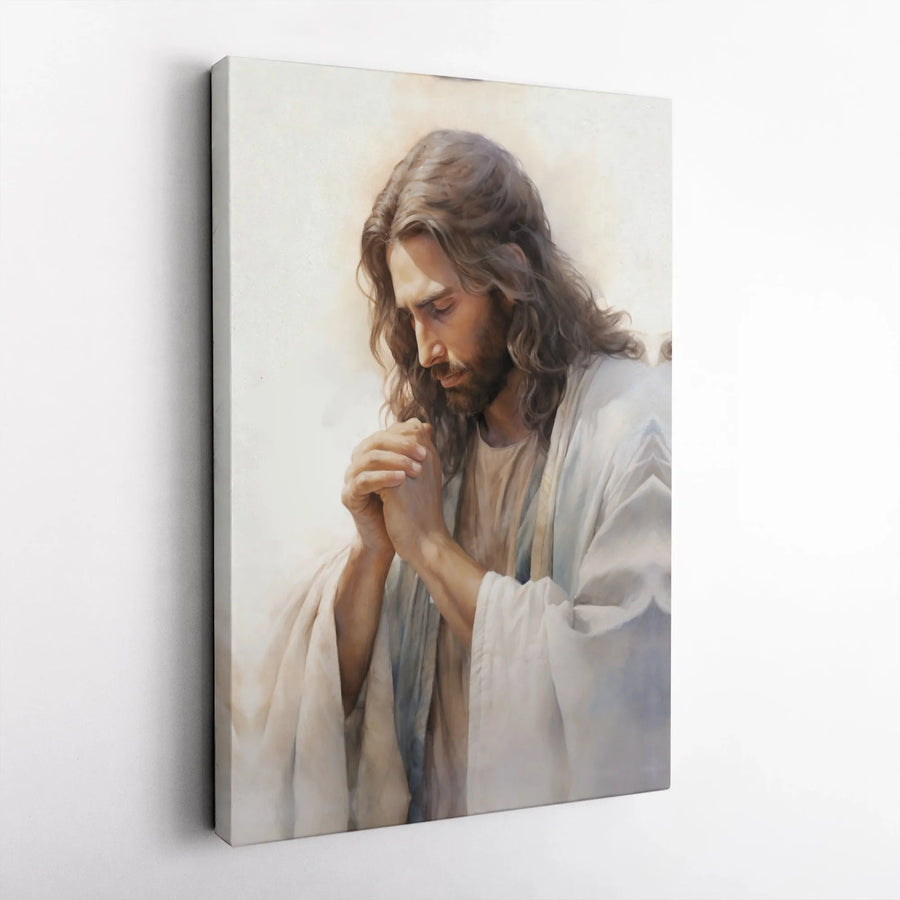 Jesus Praying Canvas Wall Art | Serene Religious Portrait | Premium Gallery-Wrapped Print | Spiritual Home Decor & Faithful Gift