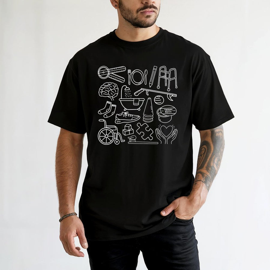 Occupational Therapy T-Shirt | OT Doodle Icons Design | 100% Premium Cotton | Cute Gift for OT Students and Occupational Therapists