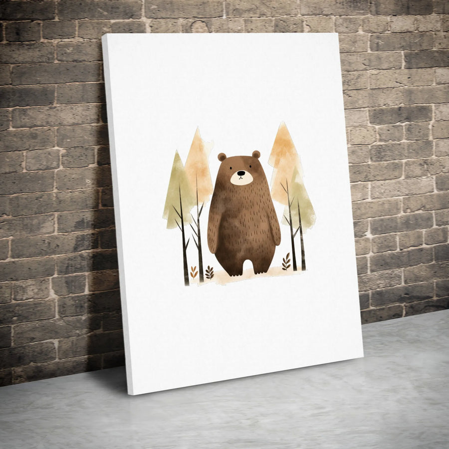 Cute Watercolor Bear Canvas Art | Woodland Forest Animal Nursery Decor | Premium Fade-Resistant Gallery Wrap | Modern Kids Room Gift