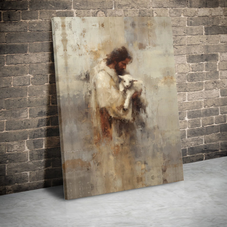 Jesus With Lamb Wall Art | Abstract Christian Canvas Print | Premium Gallery Wrapped Decor | Spiritual Religious Gift For Home