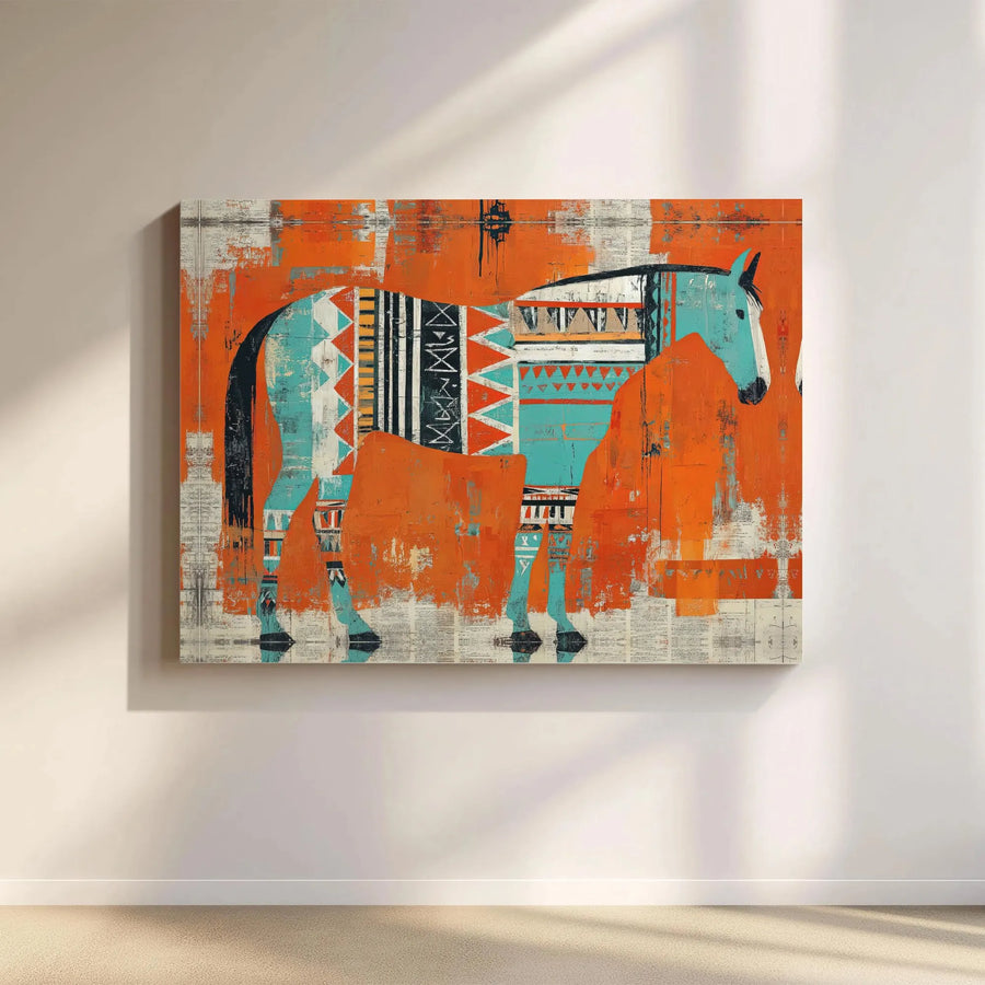 Abstract Horse Canvas Wall Art | Southwest Geometric Print | Premium Gallery Wrap Decor | Modern Living Room Gift