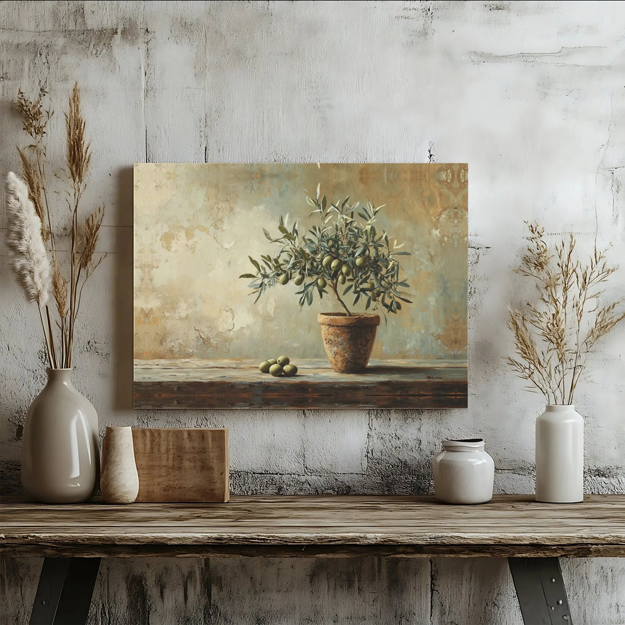 Olive Tree Canvas Wall Art | Rustic Still Life Botanical Print | 1.25" Gallery Wrap Premium Canvas | Mediterranean Kitchen Home Decor Gift