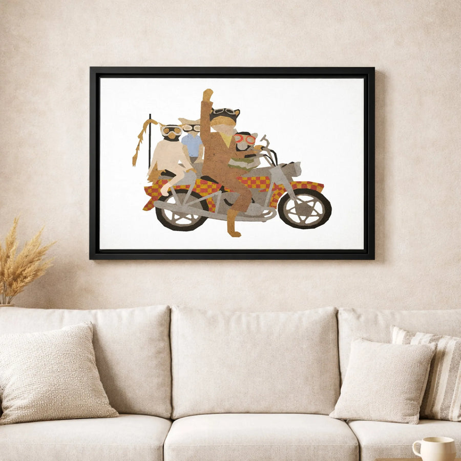 Whimsical Animal Motorcycle Canvas Print | Retro Collage Art Wall Decor | Premium 1.25" Gallery Wrapped Canvas | Unique Gift for Animal Lovers