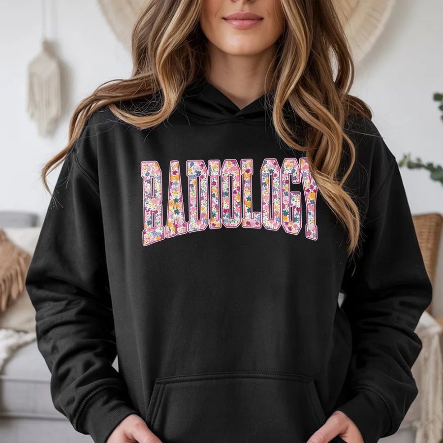 Radiology Technologist Hoodie | Floral Varsity Lettering Design | Premium Cotton Blend | Gift for Rad Tech Student or Radiologist