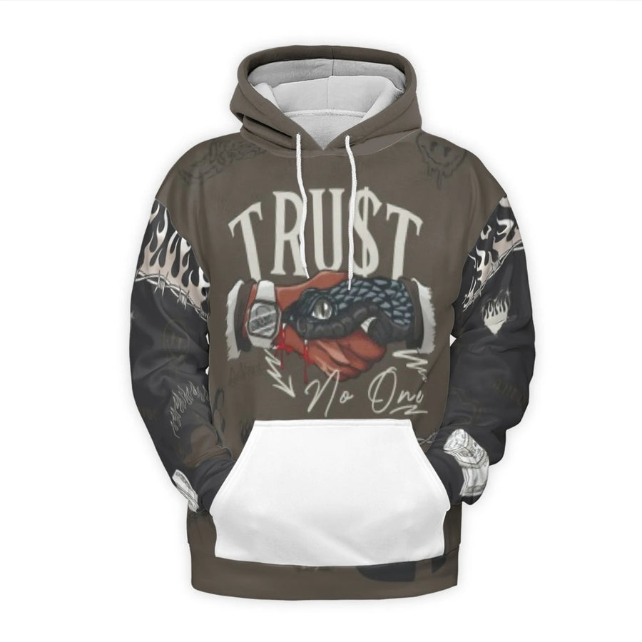 Trust No One Hoodie | Snake Handshake Flames Graphic | Premium Polyester Knit | Urban Streetwear Gift for Men and Women