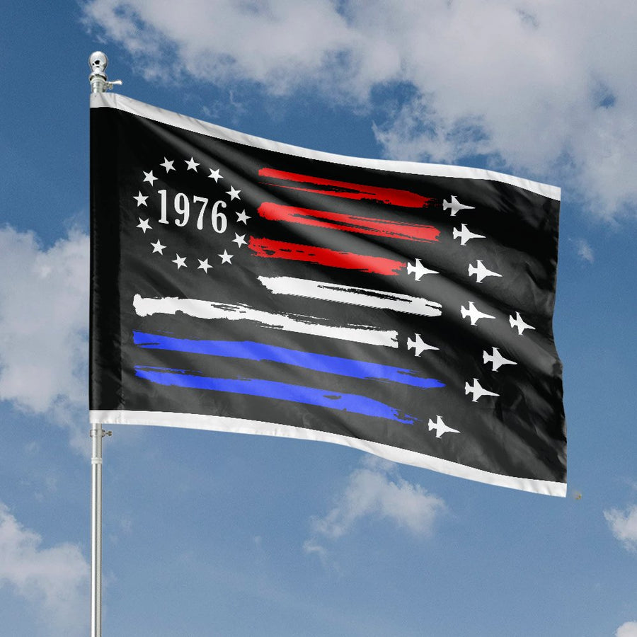 1976 Patriotic Air Force House Flag | Vintage Jet Fighter Graphic | Premium Weather-Resistant Polyester | July 4th Military Decor Gift