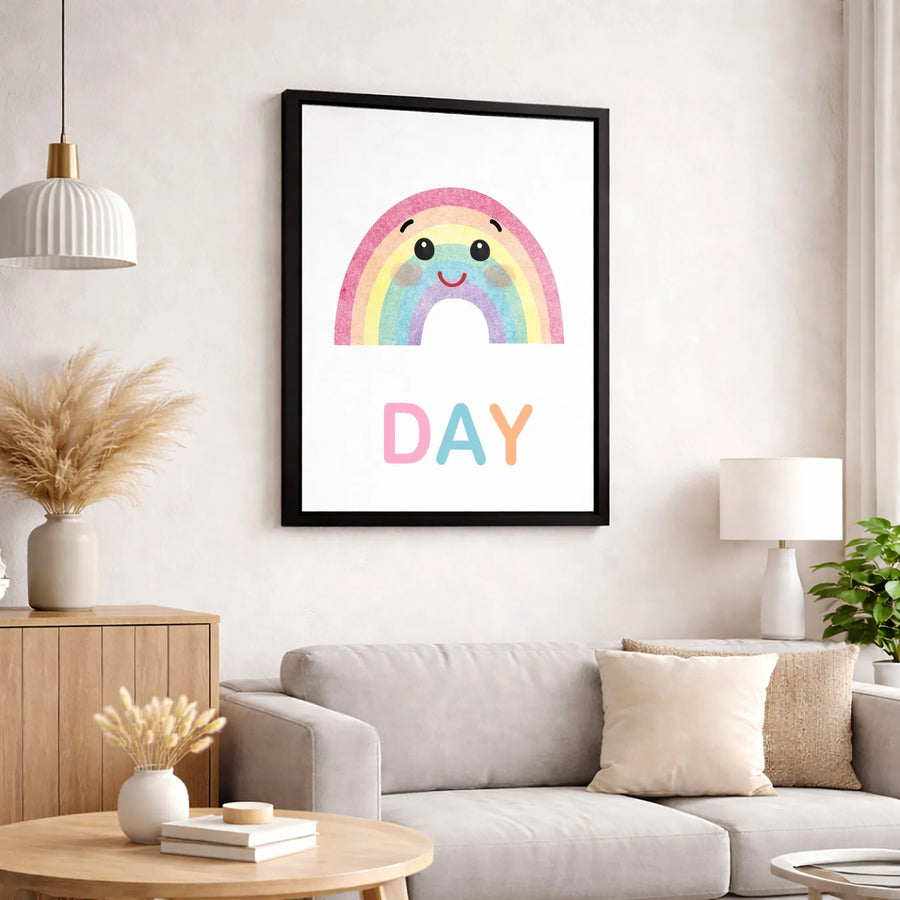 Cute Rainbow Canvas Wall Art | Smiling Pastel Weather Nursery Decor | Gallery Quality 1.25-inch Profile | Whimsical Kids Room Gift