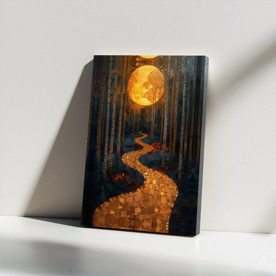Mystical Moonlit Path Canvas Print | Abstract Birch Forest Wall Art | Premium Fade-Resistant Canvas | Unique Fantasy Decor Collector Gift