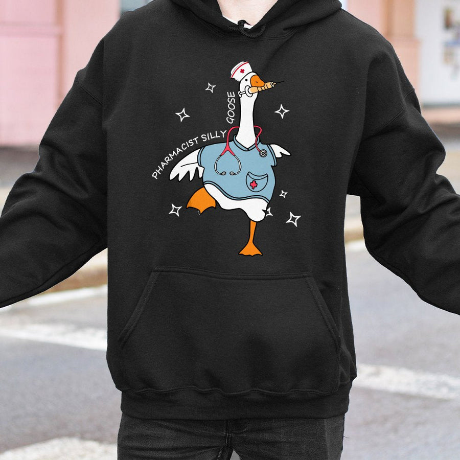 Pharmacist Silly Goose Hoodie | Funny Medical Professional Gift | Soft Cotton-Blend Pullover | Cute Nurse Appreciation Apparel for Pharmacy Students