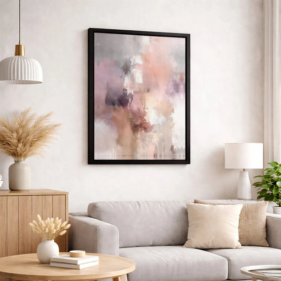 Abstract Pink And Grey Wall Art | Modern Mauve Brushstrokes Canvas | Gallery Quality 1.25" Profile | Aesthetic Living Room Home Decor