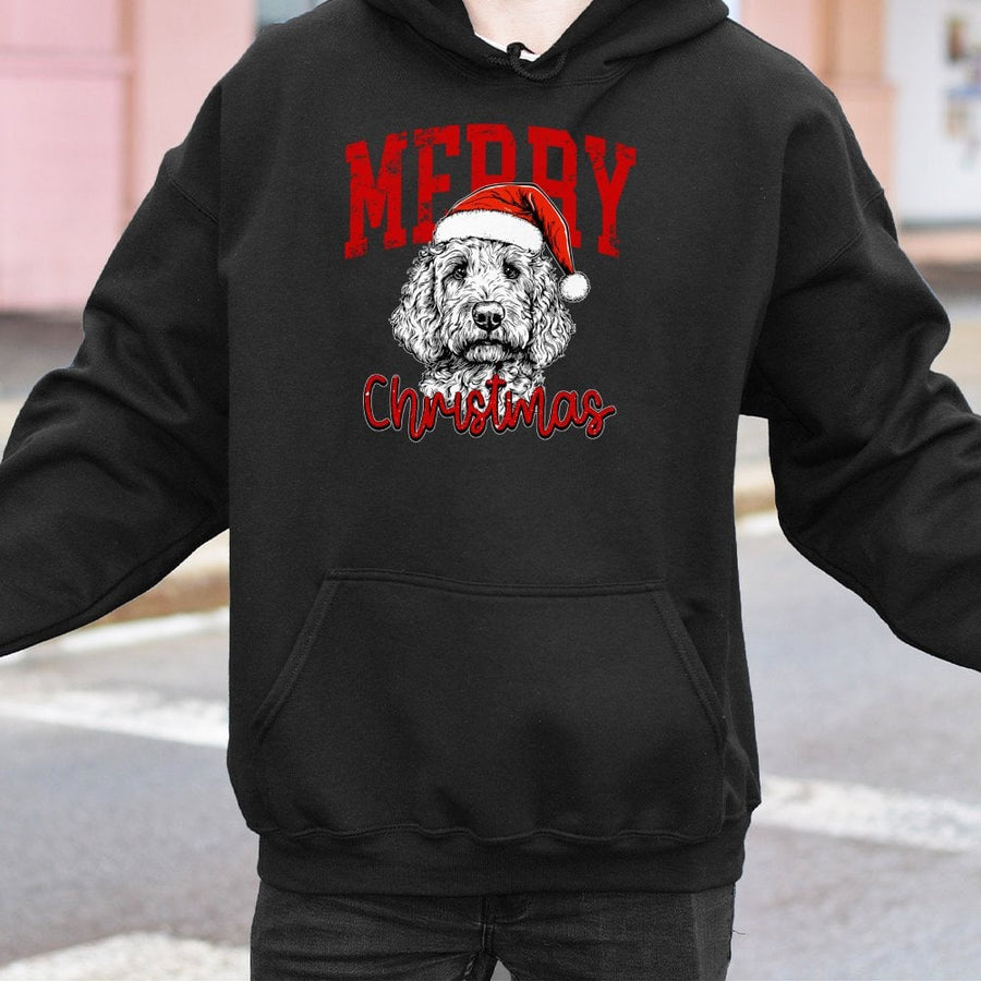 Labradoodle Merry Christmas Hoodie | Santa Hat Dog Graphic Print | Premium Cotton Blend Pullover | Cute Holiday Gift For Dog Lovers