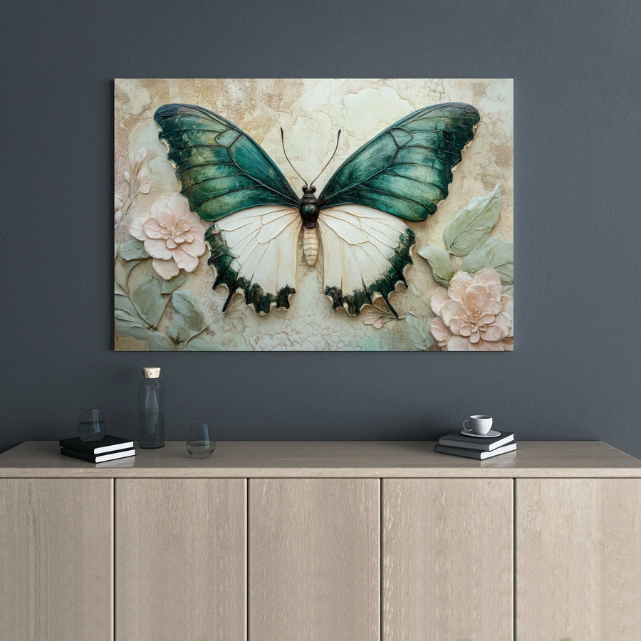Textured Butterfly Canvas Print | Botanical Floral Wall Art | 1.25 Inch Gallery Wrap Premium Decor | Nature Inspired Gift for Home Office