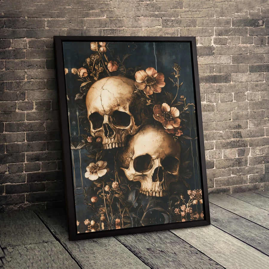 Gothic Skull Canvas Art | Floral Still Life Dark Academia Decor | Premium Fade-Resistant Gallery Wrap | Moody Wall Art for Home Office