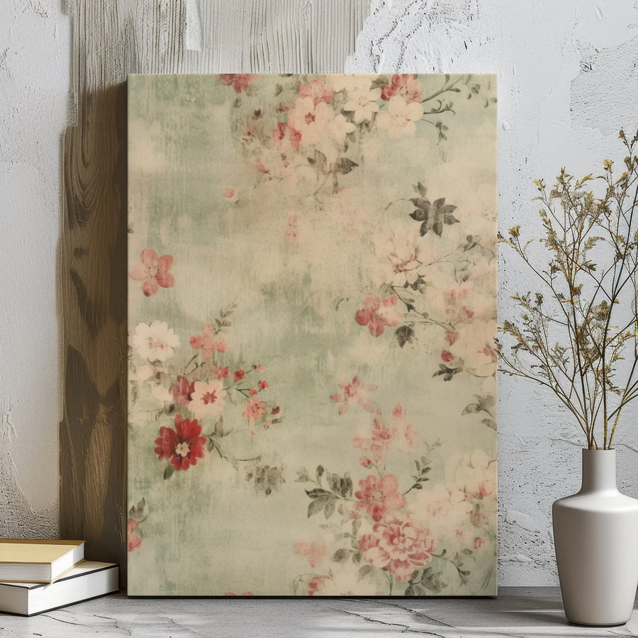 Vintage Floral Canvas Wall Art | Shabby Chic Pink and Red Flower Print | Premium Gallery Wrap 1.25 Inch Frame | Elegant Home Decor Gift