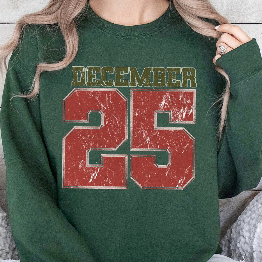 December 25 Christmas Sweatshirt | Retro Varsity Number Graphic | Soft Cotton Blend Crewneck | Holiday Gift For Men And Women