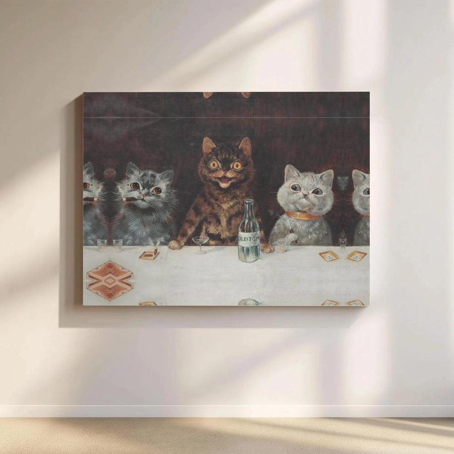 Cats Playing Poker Canvas Art | Funny Feline Poker Night Scene | Premium Gallery Wrapped Canvas | Gift for Cat Lover, Man Cave Decor