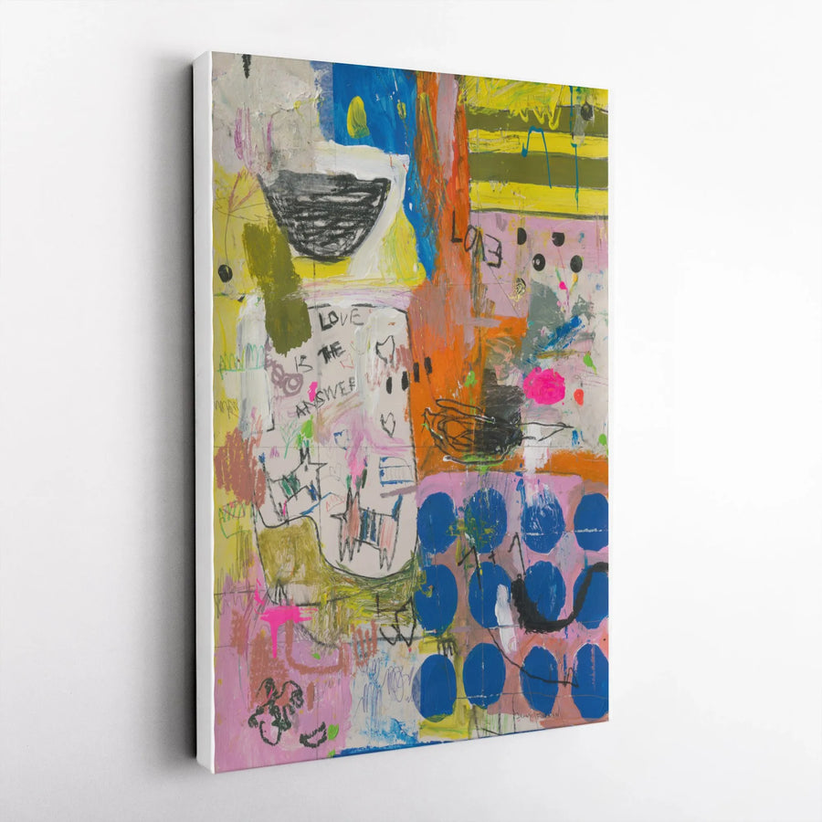 Love Is The Answer Abstract Canvas | Vibrant Graffiti Style Quote Art | Premium Gallery Wrapped Canvas | Modern Urban Home Decor Gift