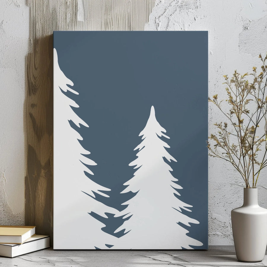 Minimalist Pine Tree Canvas Art | Modern Forest Silhouette Wall Decor | Gallery Wrapped Premium Print | Nature-Inspired Home Office Wall Hanging