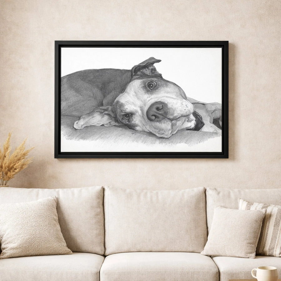 Pit Bull Dog Wall Art | Realistic Pencil Sketch Portrait | Gallery-Quality 1.25” Canvas | Dog Lover Home Decor Gift