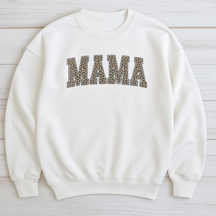 Mama Leopard Print Sweatshirt | Cheetah Block Letter Design | Cozy Cotton-Blend Pullover | Mother's Day Gift for New Mom
