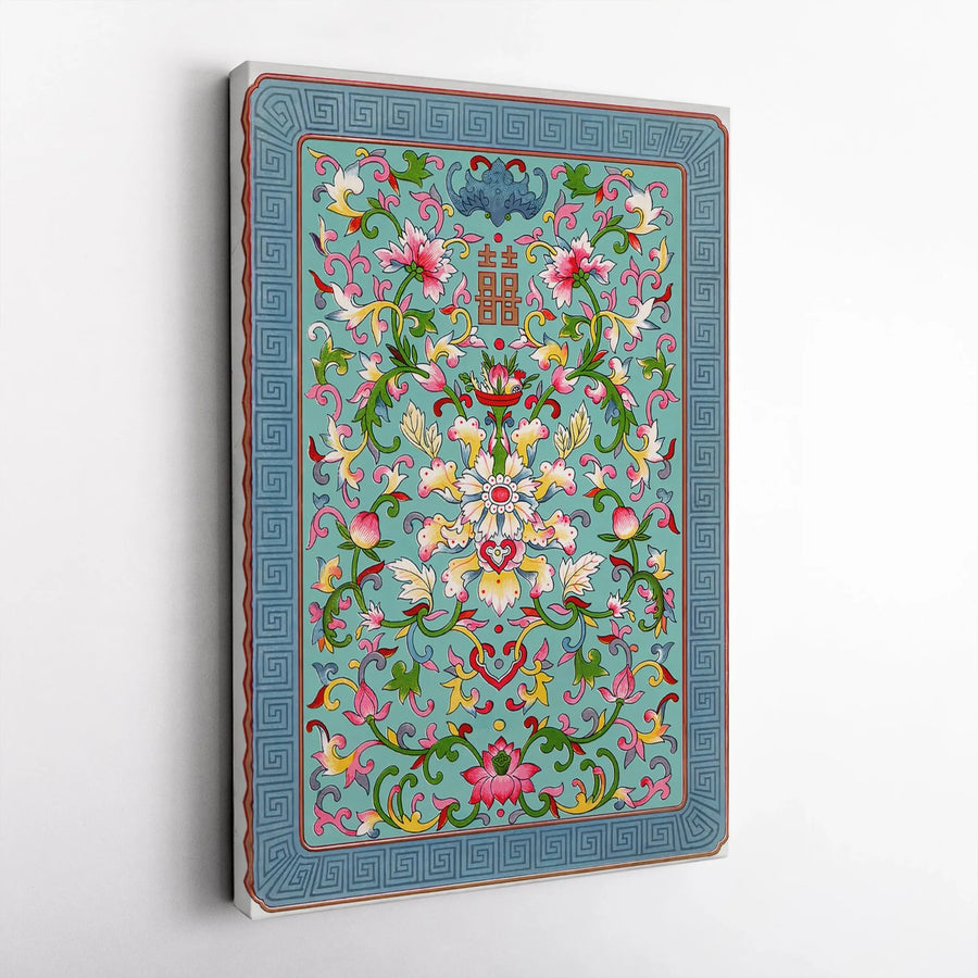 Double Happiness Canvas Wall Art | Traditional Chinese Floral Pattern | Gallery-Quality 1.25-Inch Profile | Asian Home Decor Gift