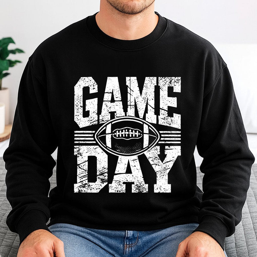 Game Day Football Sweatshirt | Distressed Vintage Sports Graphic | Premium Cotton Blend | Cozy Fall Apparel For Football Moms & Fans