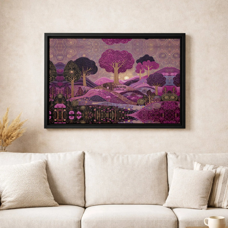 Purple Forest Landscape Canvas Print | Klimt-Inspired Psychedelic Tree Art | Premium Fade-Resistant Wall Decor | Modern Home & Office Gift