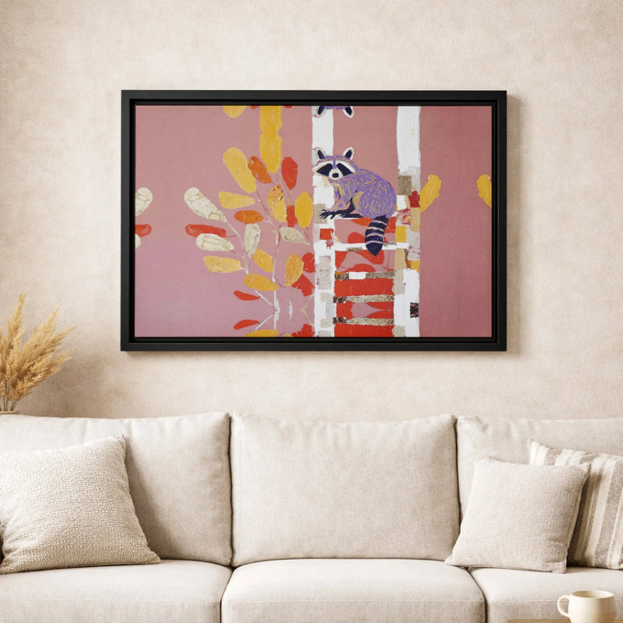 Raccoon Canvas Wall Art | Abstract Autumn Animal Print | Gallery Quality 1.25-Inch Thick | Whimsical Nature Decor for Kids Bedroom or Nursery