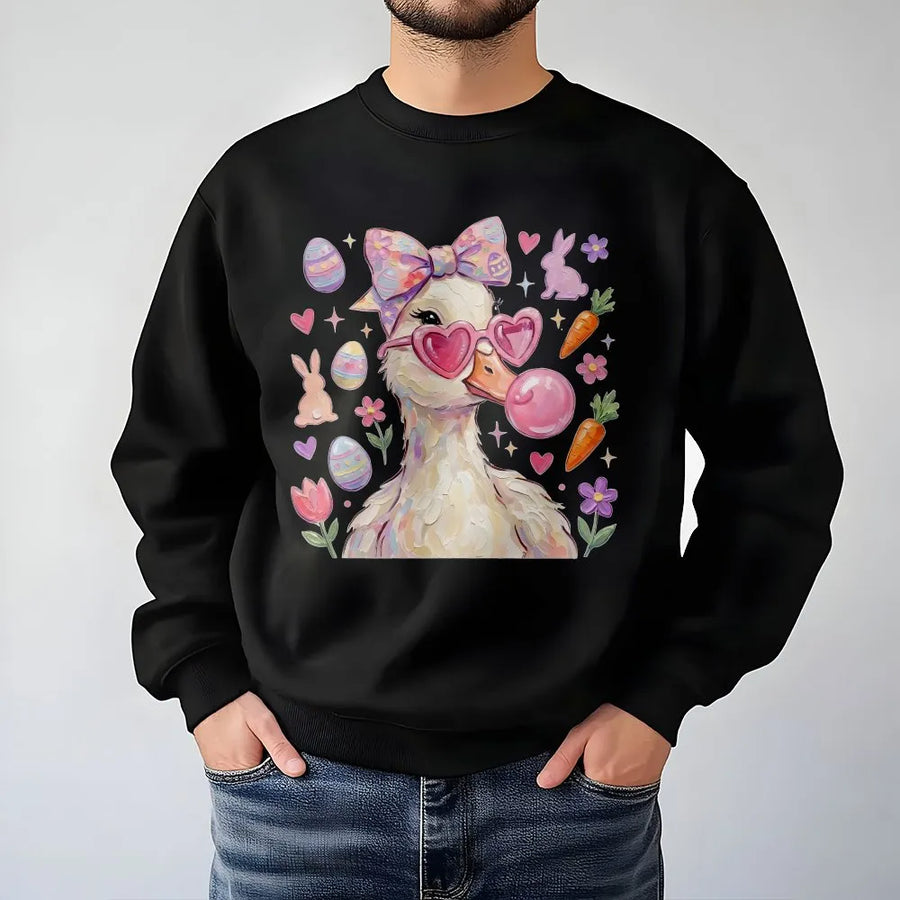Easter Goose Sweatshirt | Preppy Coquette Duck Graphic Print | Soft Cotton-Blend Crewneck | Funny Holiday Gift for Women and Teen Girls